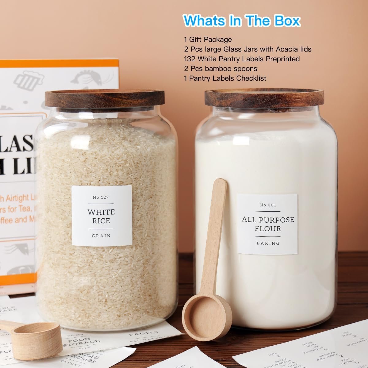 2 PCS Large Glass Jar with Airtight Lid, Glass Food Storage Jars for Tea,Spice,Cereal, Egg,Flour,Coffee and More(1 gallon/4000 ml) - Image 6