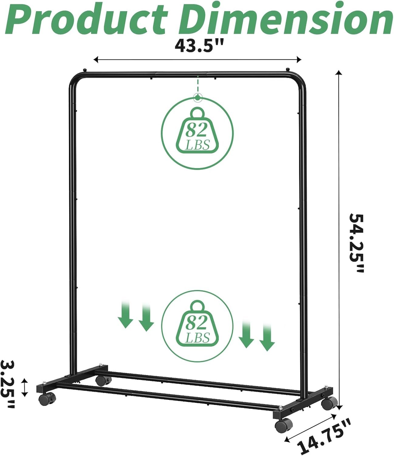 Simple Trending Standard Clothes Clothing Garment Rack with Storage Shelves, Rolling Clothes Organizer on Wheels for Hanging Clothes, Black - Image 8