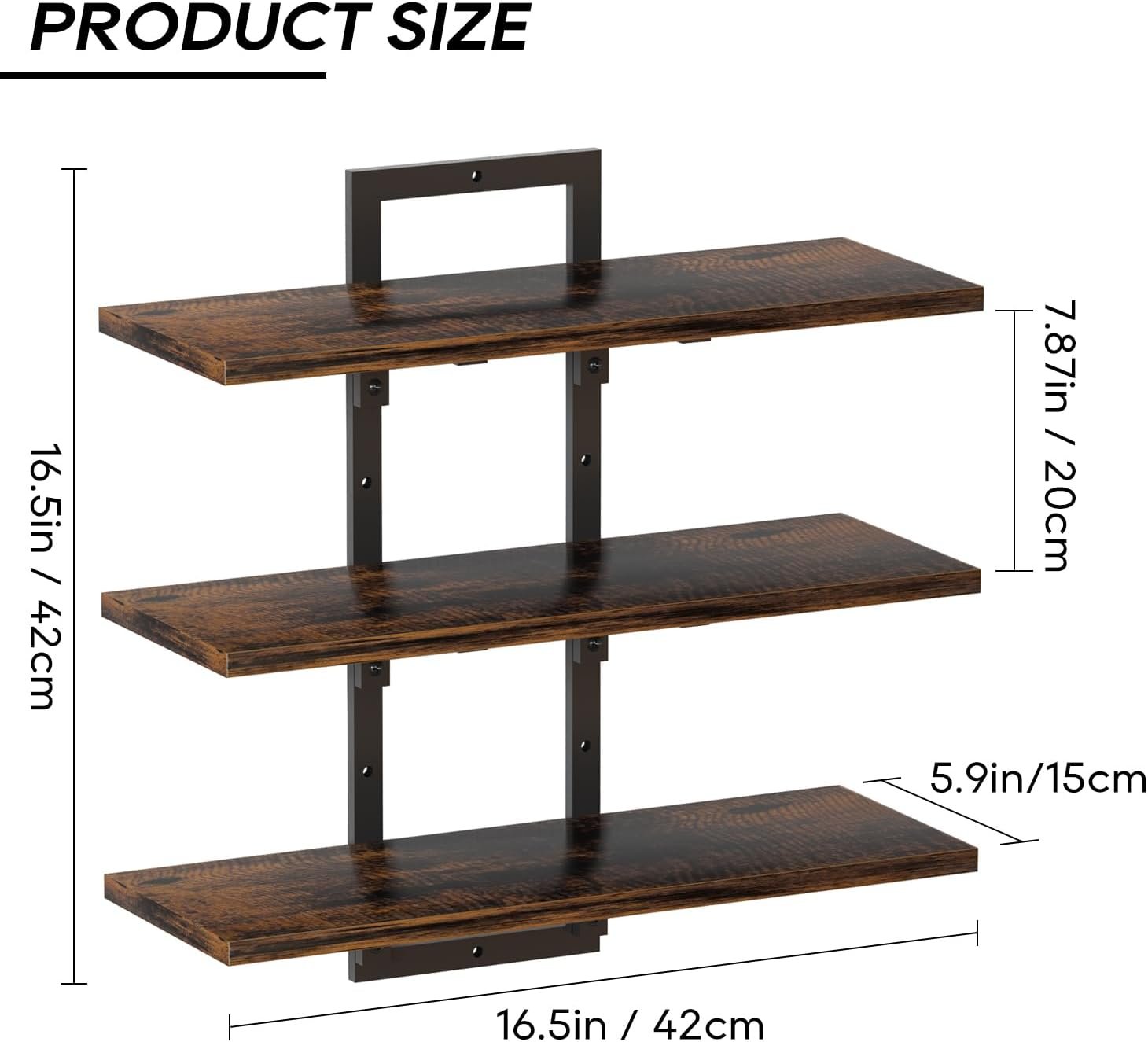 3 Tier Floating Shelves for Wall, 16 inch Floating Kitchen Shelves for Wall, Floating Shelves for Bathroom Wall, Industrial Display Shelf for Living Room, Bedroom - Image 3