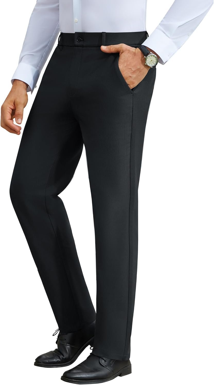 DEMEANOR Stretch Mens Dress Pants Slim Fit Dress Pants for Men Expandable Waist Wrinkle Free Work Dress Pants Golf Pants - Image 5