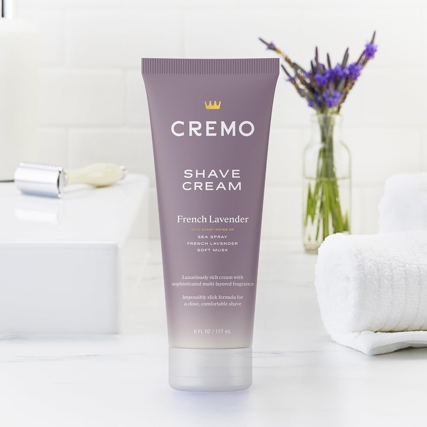 Cremo French Lavender Moisturizing Shave Cream, Astonishingly Superior Ultra-Slick Shaving Cream for Women Fights Nicks, Cuts and Razor Burn, 6 Fl Oz - Image 5