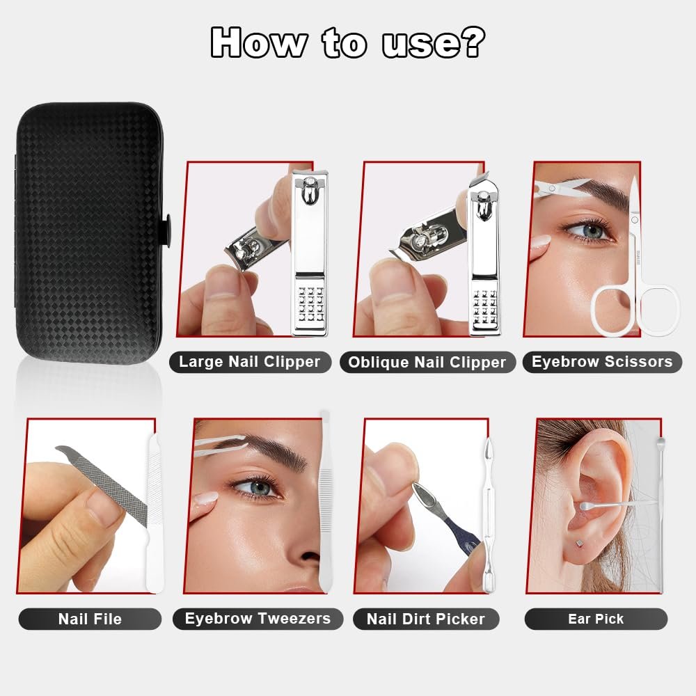 Manicure Kit Valentine Gift for Husband - Manicure Set, Nail Clippers Kit, 7 Pcs Manicure and Pedicure Kit, Black Nail Care Kit Valentine Easter Gifts For Men Dad Teens Boyfriend Father Women Mom - Image 5