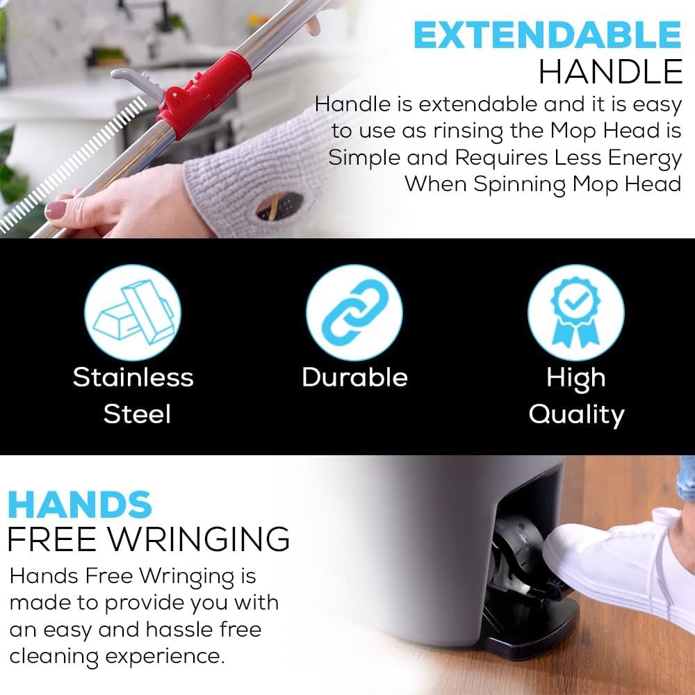 SIMPLI-MAGIC 79349 Spin Mop Cleaning System with 3 Microfiber Mop Heads, Red/GRAY,Red/Black - Image 3