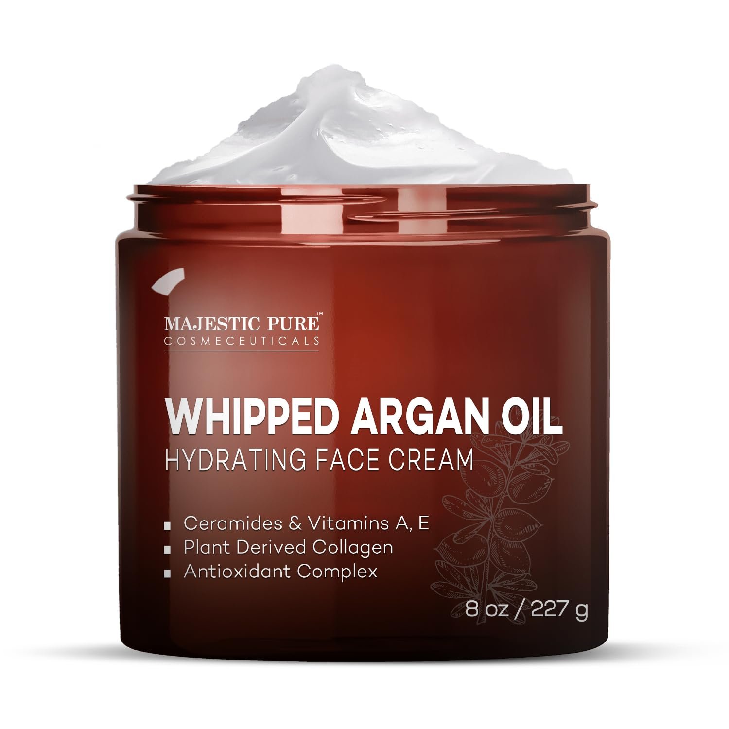 Majestic Pure Whipped Argan Oil Moisturizer Face Cream for Women & Men - With Vitamin E A, Collagen & Ceramides - Hydrates Dry Skin, Oily Skin, Reduces Appearance of Fine Lines – 8oz - Image 2