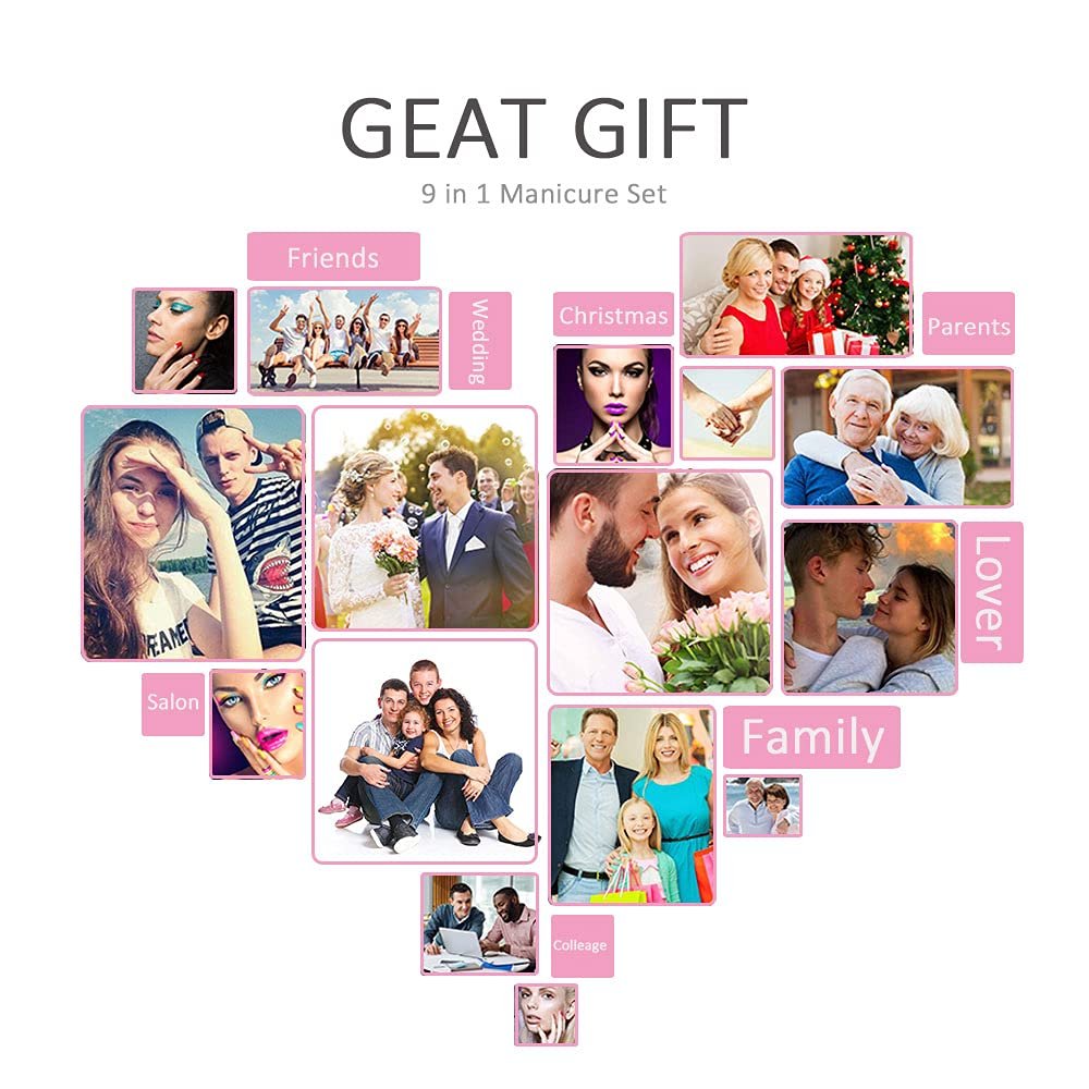 Manicure Set 9 in 1 Stainless Steel, Nail Clippers Scissors Pedicure Tools Kit - Portable Travel Grooming Kit for Men and Women with Black/Red Leather Case (Red) - Image 9