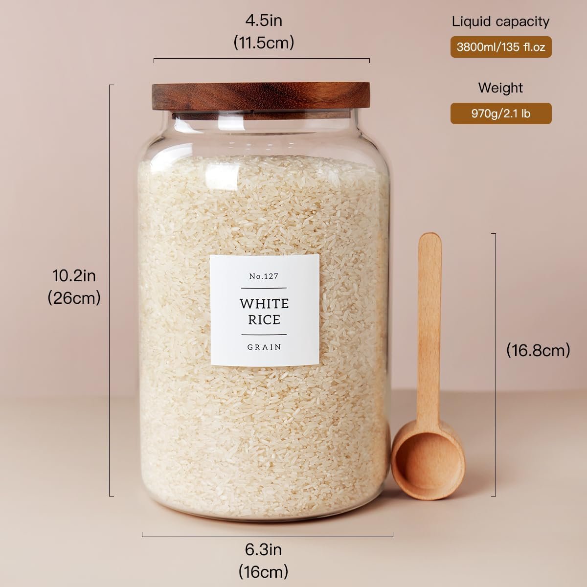 2 PCS Large Glass Jar with Airtight Lid, Glass Food Storage Jars for Tea,Spice,Cereal, Egg,Flour,Coffee and More(1 gallon/4000 ml) - Image 3