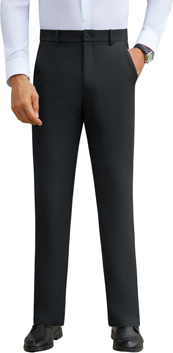 DEMEANOR Stretch Mens Dress Pants Slim Fit Dress Pants for Men Expandable Waist Wrinkle Free Work Dress Pants Golf Pants - Image 2