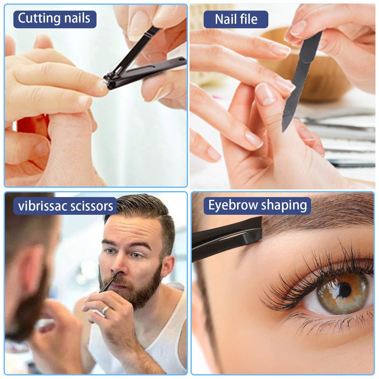 Manicure Pedicure Kit Nail Clippers Set Fingernails & Toenails Vibrissac Scissor 5 Pieces Best Care Tools for Man & Women with Travel Case (Gray/Black_A) (Gray/Black_A) - Image 5