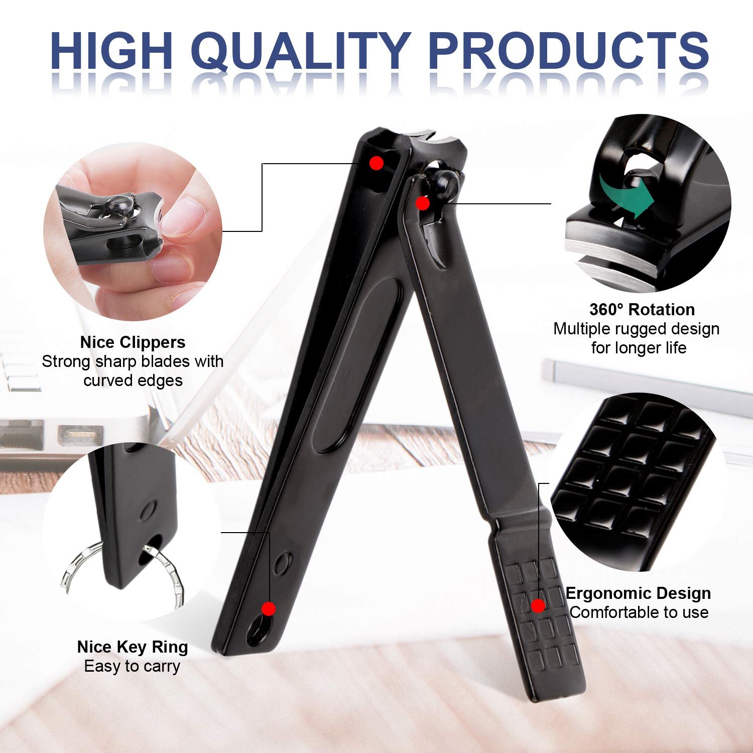 Manicure Pedicure Kit Nail Clippers Set Fingernails & Toenails Vibrissac Scissor 5 Pieces Best Care Tools for Man & Women with Travel Case (Gray/Black_A) (Gray/Black_A) - Image 4