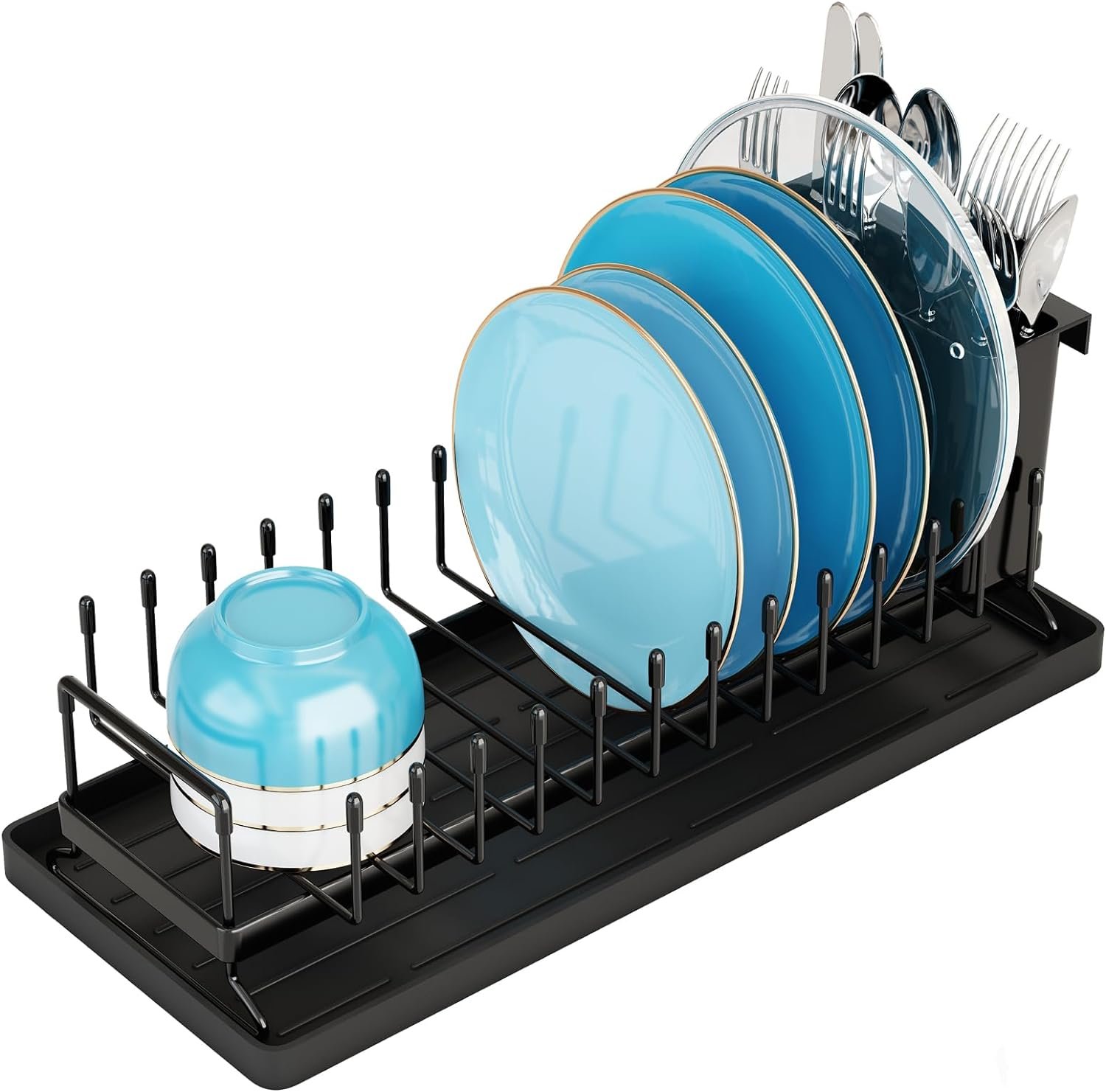 ANTOPY Small Dish Drying Rack - Compact Dish Rack for Kitchen Counter with Silicone Dish Drying Mat, Stainless Steel Dish Drainer for Kitchen Sink Cabinet, Space Saving Plate Rack Cutlery Holder - Image 2