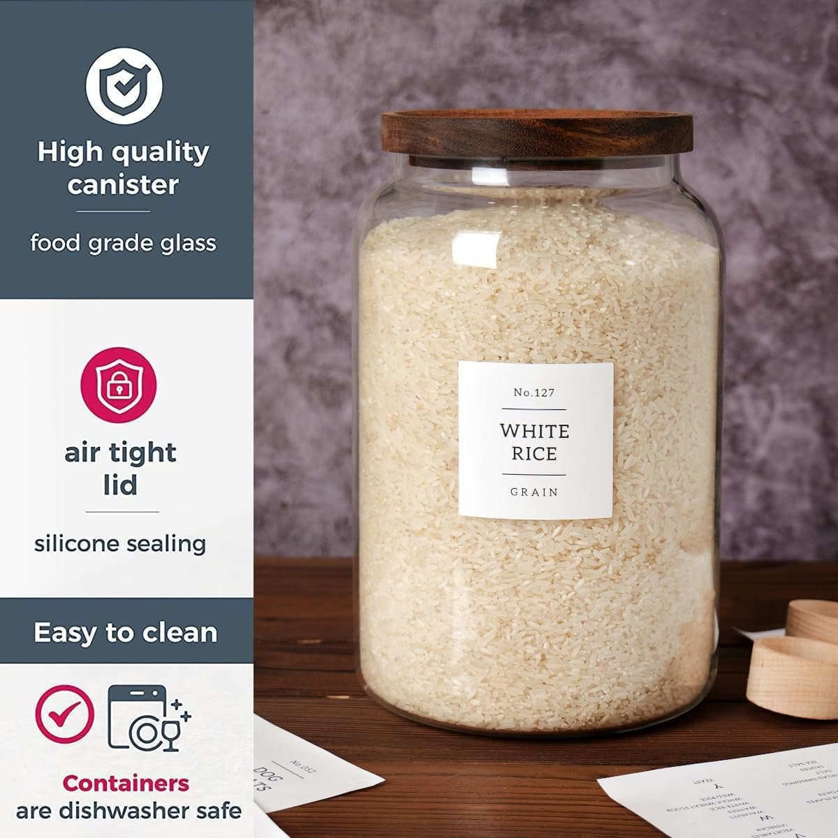 2 PCS Large Glass Jar with Airtight Lid, Glass Food Storage Jars for Tea,Spice,Cereal, Egg,Flour,Coffee and More(1 gallon/4000 ml) - Image 7