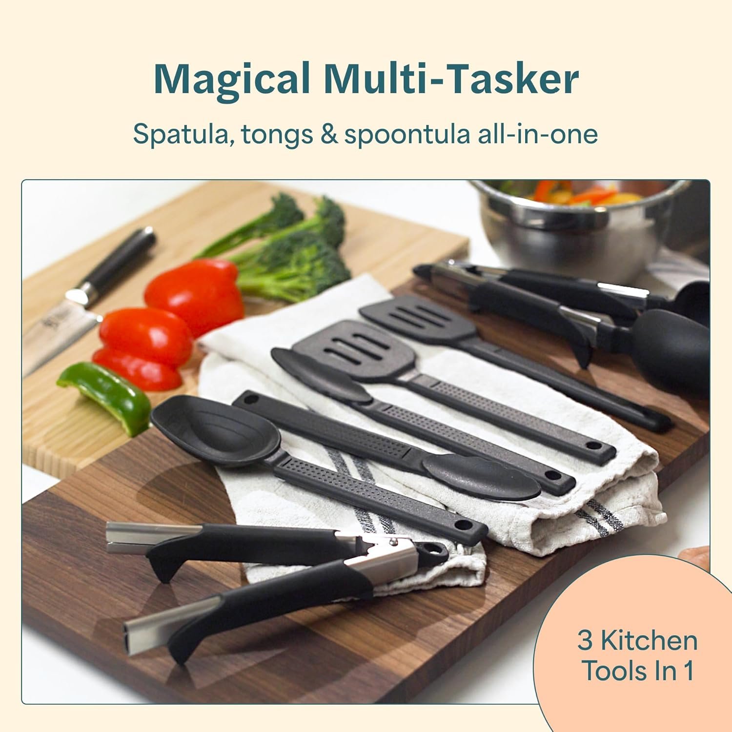 GripFlip: 3-in-1 Kitchen Cooking Utensils Set with Extendable & Interchangeable Inserts | Spatula, Tongs & Spoontula | Non-Stick, Heat-Resistant, BPA-Free Silicone Cooking Utensils Set | 7 Pcs - Image 4