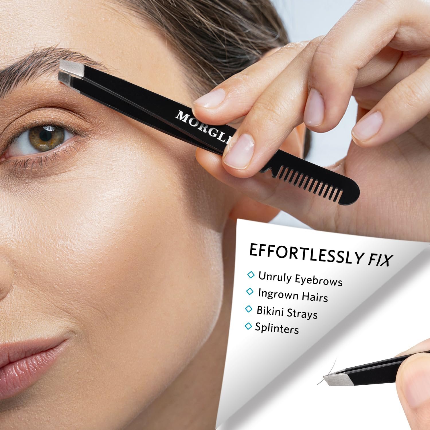 MORGLES Tweezers Set and Nail Clippers, 9 Pcs Stainless Steel Tweezers Kit for Men Professional Manicure Set for Men Grooming Kit with Leather Travel Case - Image 4