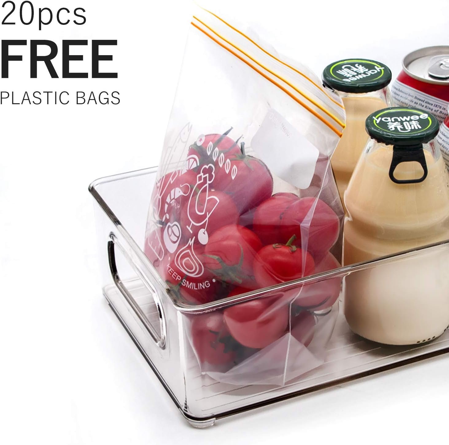 Stackable Refrigerator Organizer Bins, 6 Pack Clear Kitchen Organizer Container Bins with Handles and 20 PCS Plastic Bags for Pantry, Cabinets, Shelves, Drawer, Freezer - Food Safe, BPA Free 10"L - Image 8