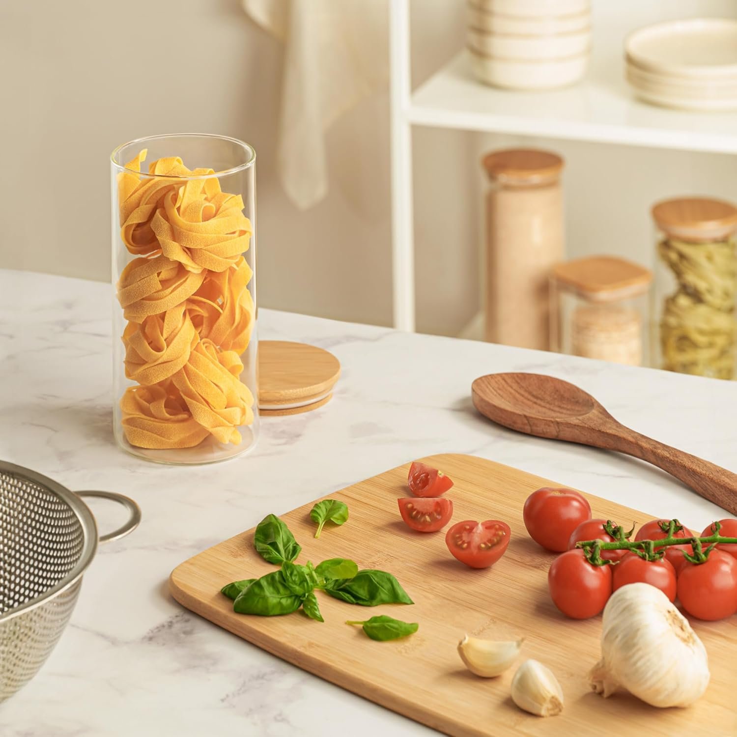 Kitchen Storage Jars 40oz - 4 Airtight Glass Pantry Storage Container with Bamboo Lid - 8 Seals - Food Glass Jars in Borosilicate Glass - Dishwasher Safe - Image 8