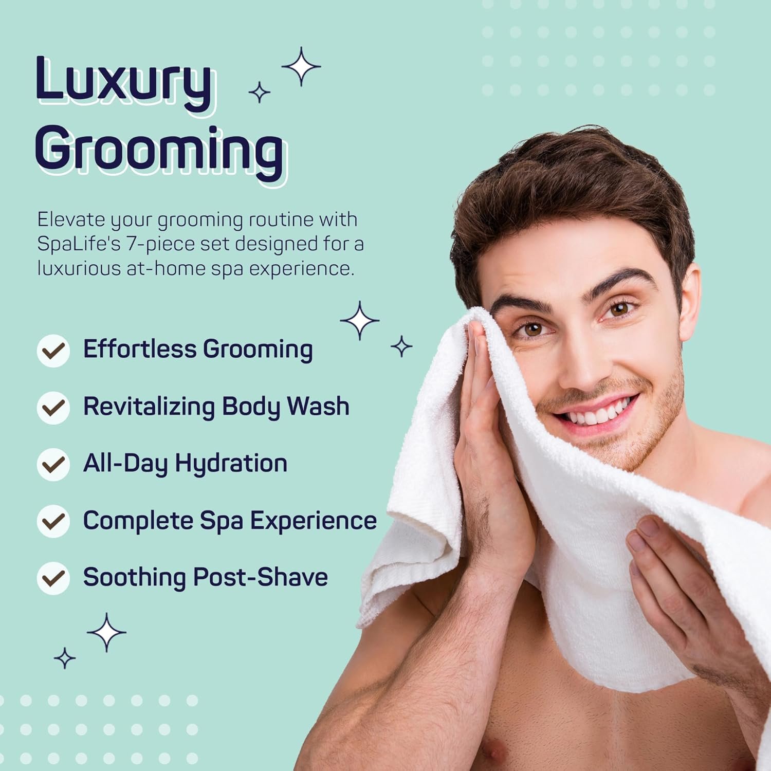 SpaLife 7-Piece Bath and Body Men Grooming Gift Set - 2-in-1 Shampoo & Conditioner, Body Wash, Daily Moisturizer, Post-Shave Lotion, Bath Sponge & Foot Stone for Luxurious At-Home Spa - Image 3