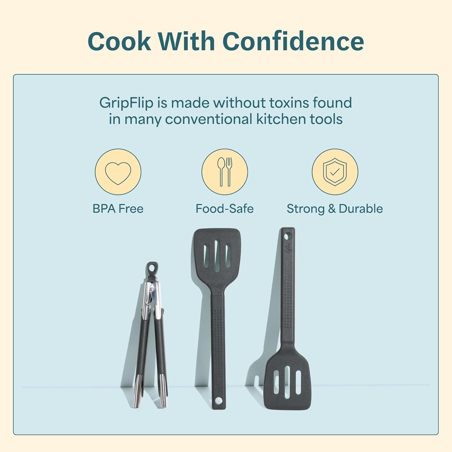 GripFlip: 3-in-1 Kitchen Cooking Utensils Set with Extendable & Interchangeable Inserts | Spatula, Tongs & Spoontula | Non-Stick, Heat-Resistant, BPA-Free Silicone Cooking Utensils Set | 7 Pcs - Image 8