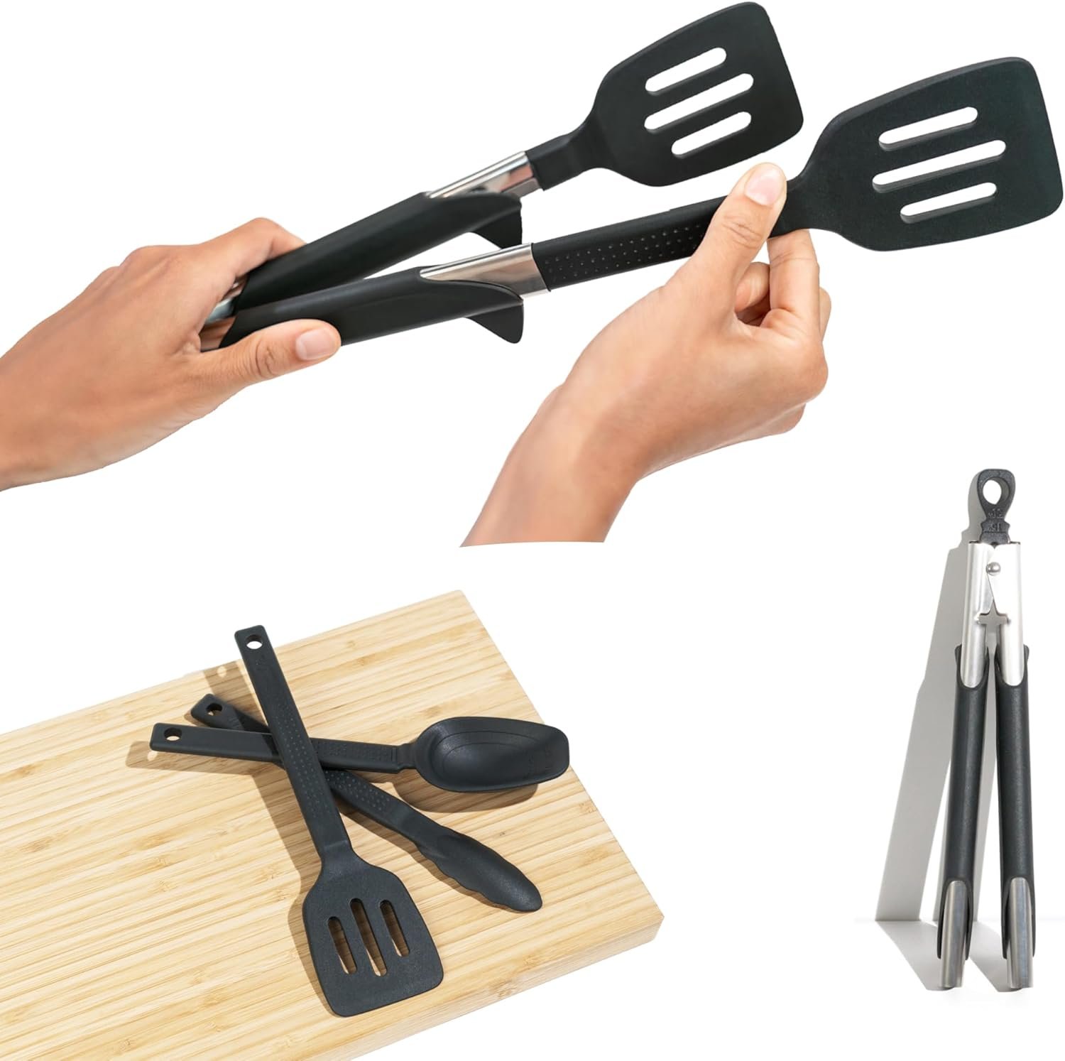 GripFlip: 3-in-1 Kitchen Cooking Utensils Set with Extendable & Interchangeable Inserts | Spatula, Tongs & Spoontula | Non-Stick, Heat-Resistant, BPA-Free Silicone Cooking Utensils Set | 7 Pcs - Image 2