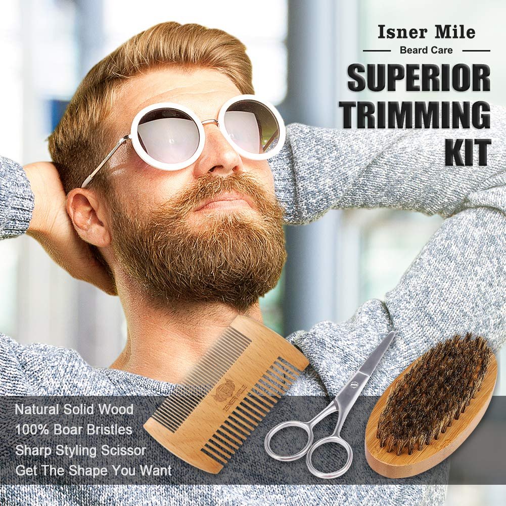 Isner Mile Beard Kit for Men, Grooming & Trimming Set with Beard Shampoo Wash, Beard Oil, Balm, Brush, Comb, Scissors & Storage Bag, Birthday Gifts Valentines Day Gifts for Him Dad Men Boyfriend - Image 8