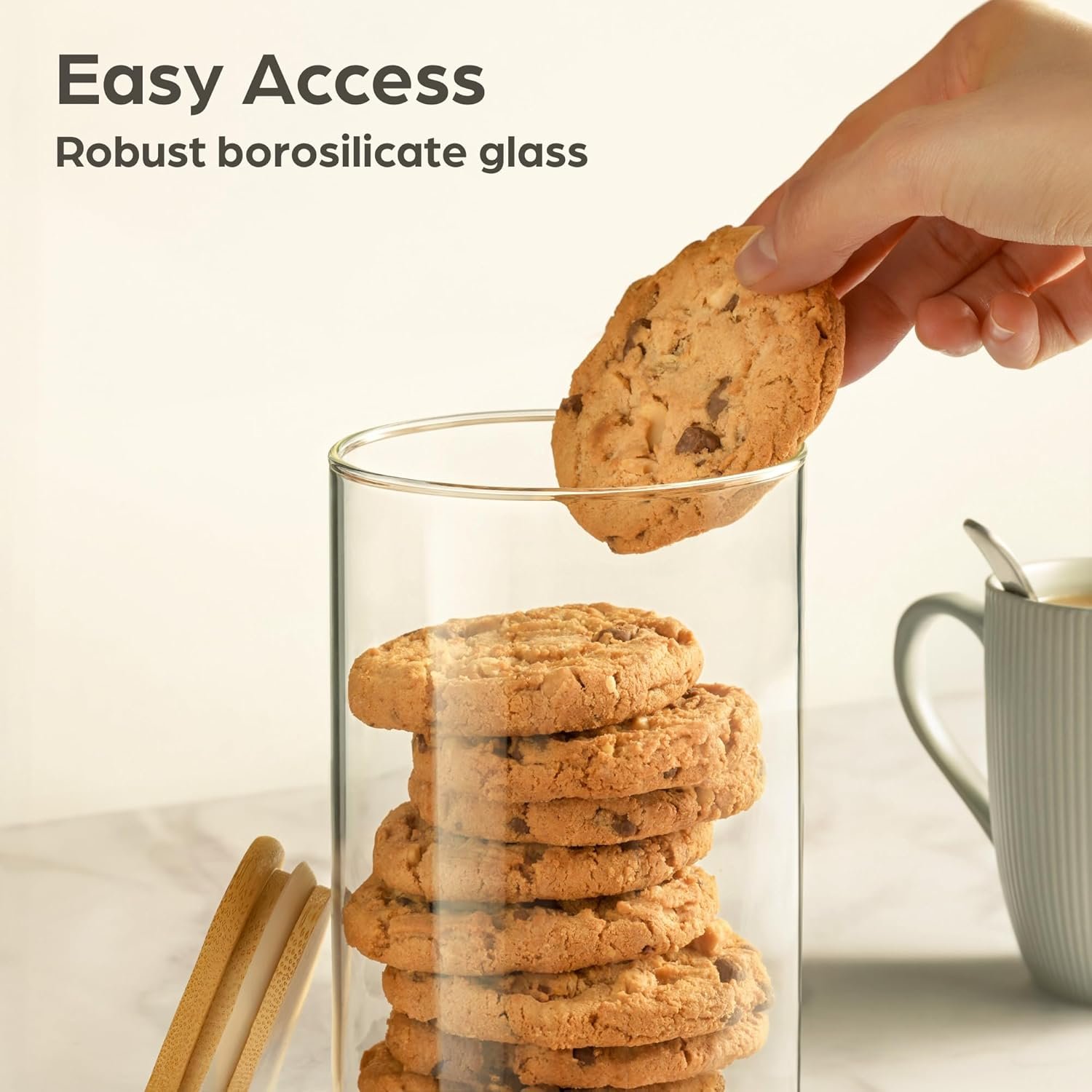 Kitchen Storage Jars 40oz - 4 Airtight Glass Pantry Storage Container with Bamboo Lid - 8 Seals - Food Glass Jars in Borosilicate Glass - Dishwasher Safe - Image 6