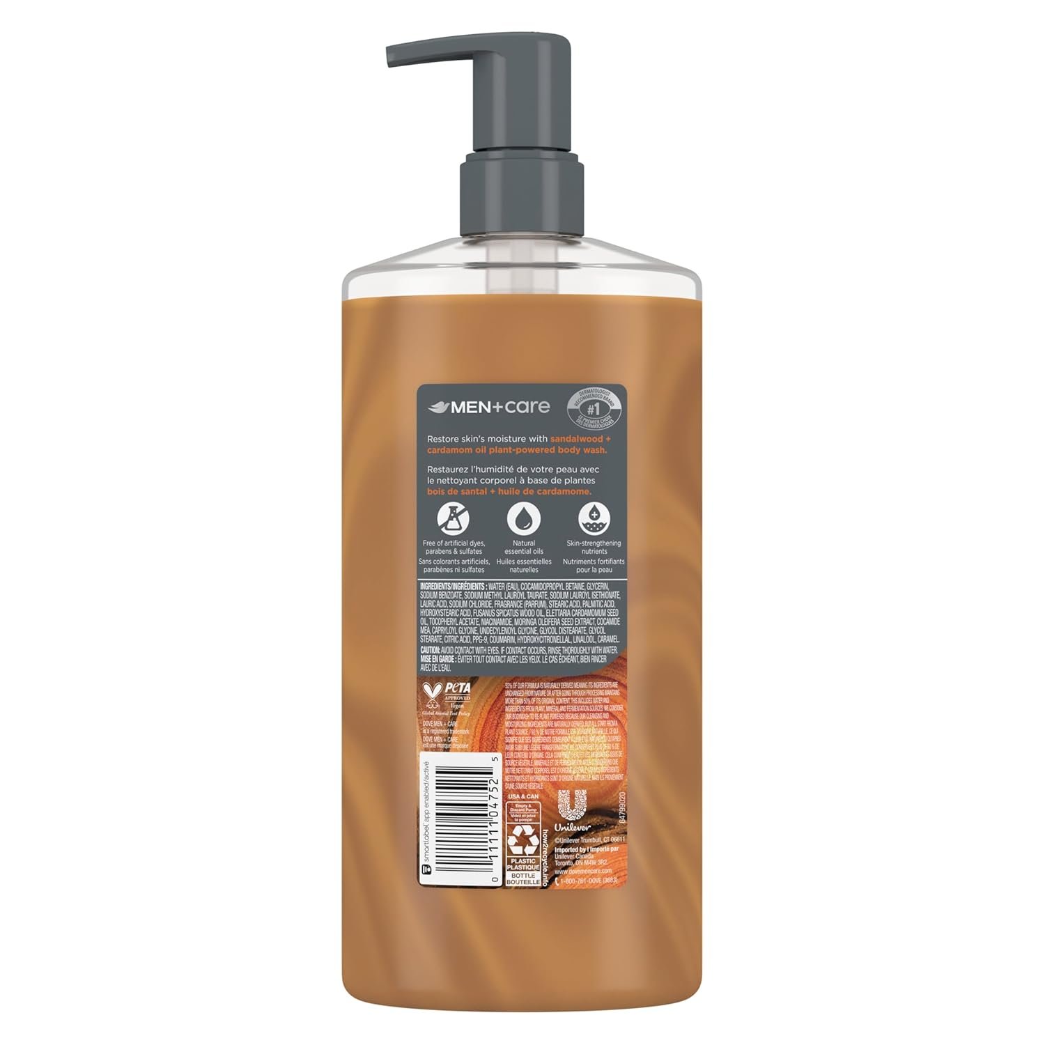 DOVE MEN + CARE Body Wash Sandalwood + Cardamom Oil to Rebuild Skin in the Shower with Plant-Based Cleansers and Moisturizers 26 oz - Image 3