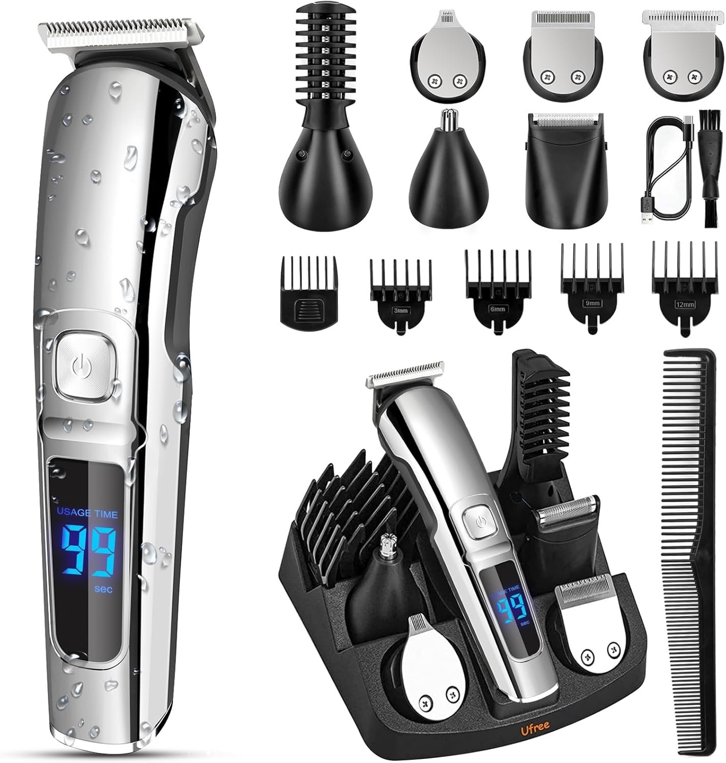 Ufree Beard Trimmer for Men, Waterproof Electric Razor for Nose, Body, Face and Mustache, Cordless Hair Clippers Shavers for Men Grooming Kit, Gifts for Men Husband Father - Image 2
