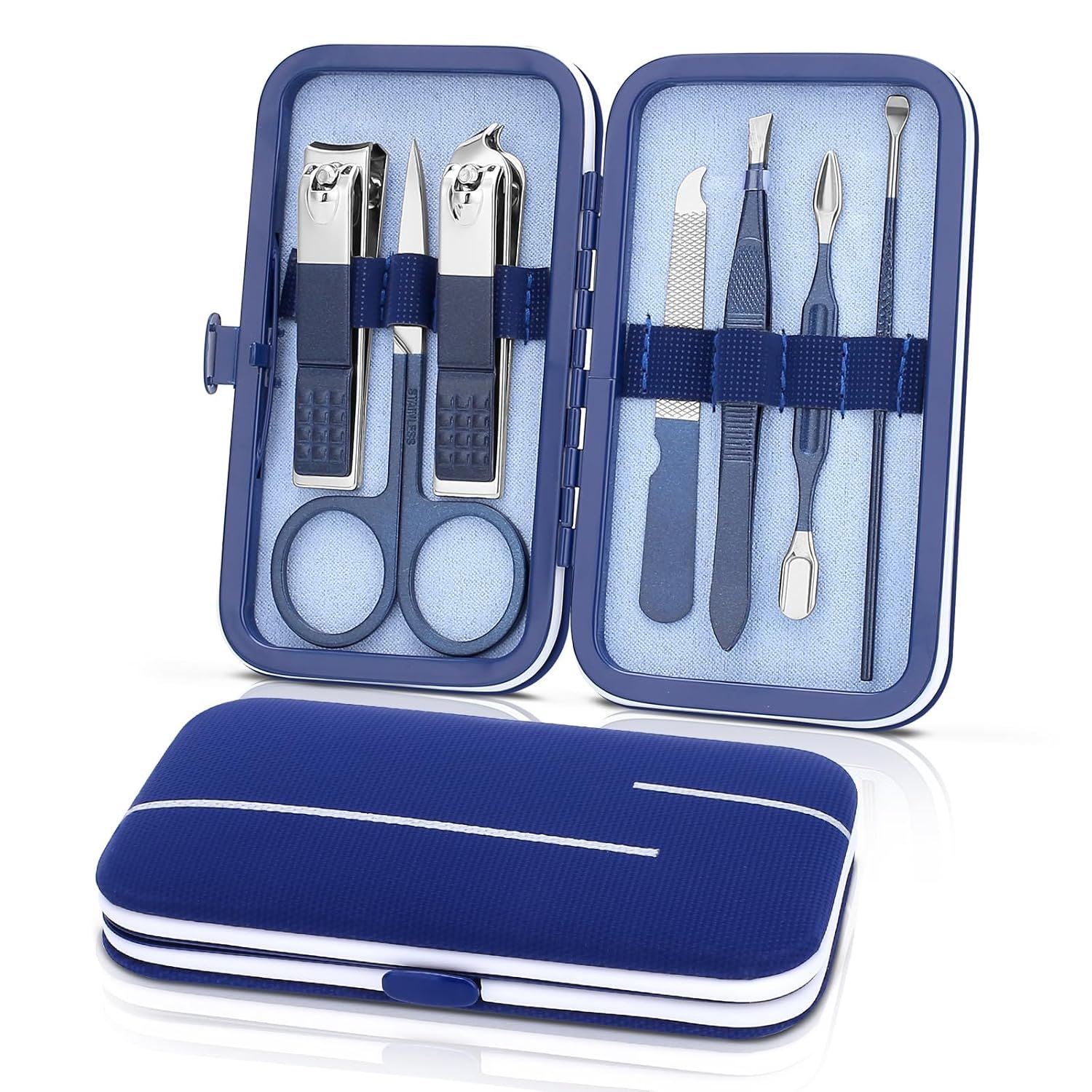 Manicure Set-Stainless Steel Nail Care Set-Professional 7 in 1 Ingrown Toenail Clipper Grooming Tool-Pedicure Kit & Toe Nail Cutter-Thick Nail Scissors Toiletries with Cuticle Trimmer (Blue) - Image 2