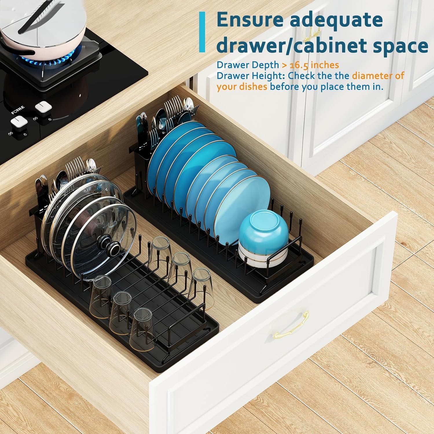 ANTOPY Small Dish Drying Rack - Compact Dish Rack for Kitchen Counter with Silicone Dish Drying Mat, Stainless Steel Dish Drainer for Kitchen Sink Cabinet, Space Saving Plate Rack Cutlery Holder - Image 5