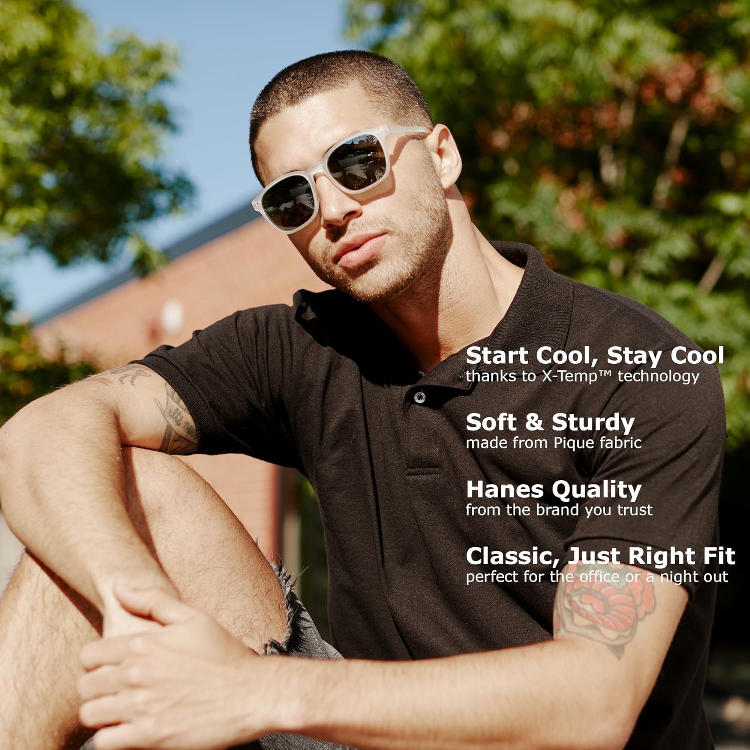 Hanes Men’s X-Temp Short Sleeve Polo Shirt, Midweight Men's Shirt - Image 6