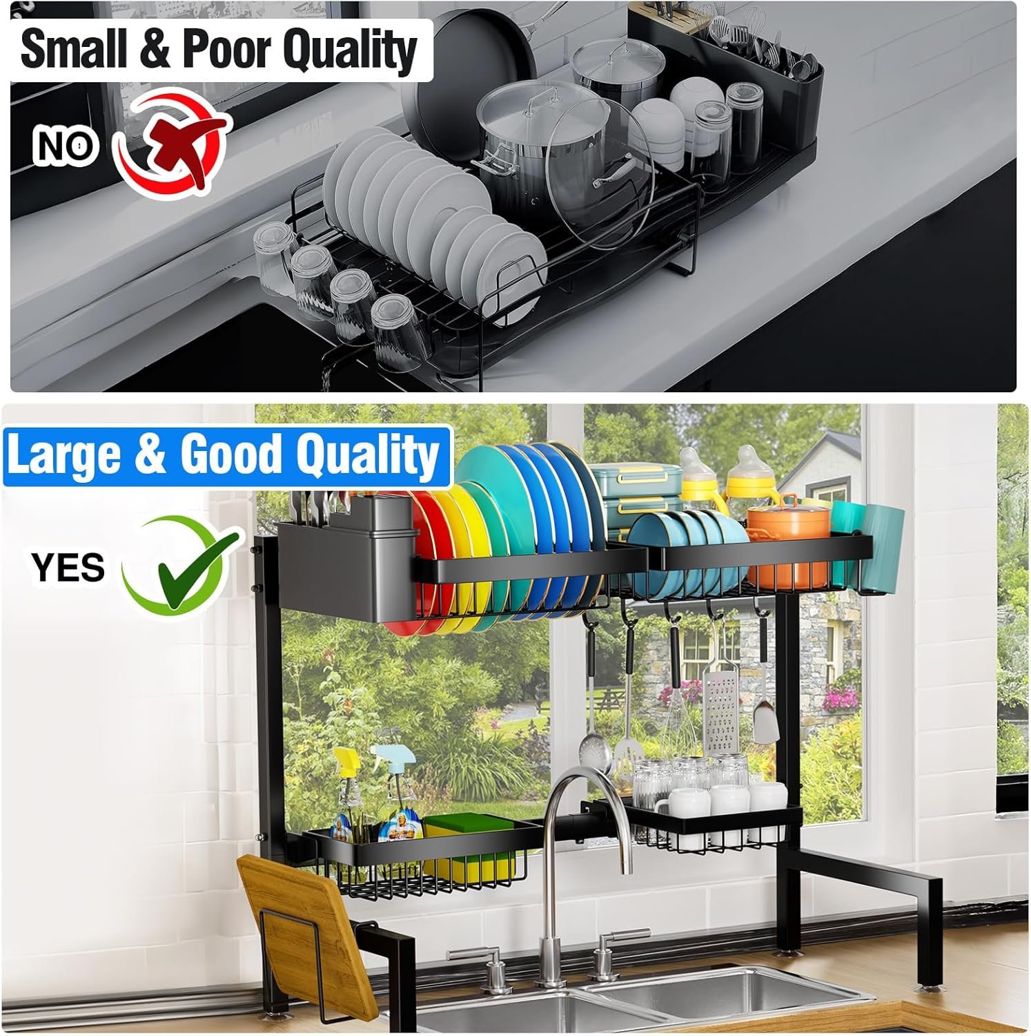 YKLSLH 4 Baskets Over The Sink Dish Drying Rack, Extendable Large Capacity Sink Rack, Metal Drying Rack Saving Space,for Most Sinks (24.8 "-35.4") - Image 3