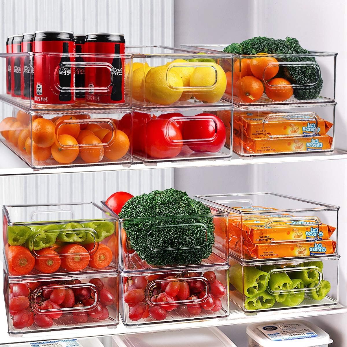 Stackable Refrigerator Organizer Bins, 6 Pack Clear Kitchen Organizer Container Bins with Handles and 20 PCS Plastic Bags for Pantry, Cabinets, Shelves, Drawer, Freezer - Food Safe, BPA Free 10"L - Image 9