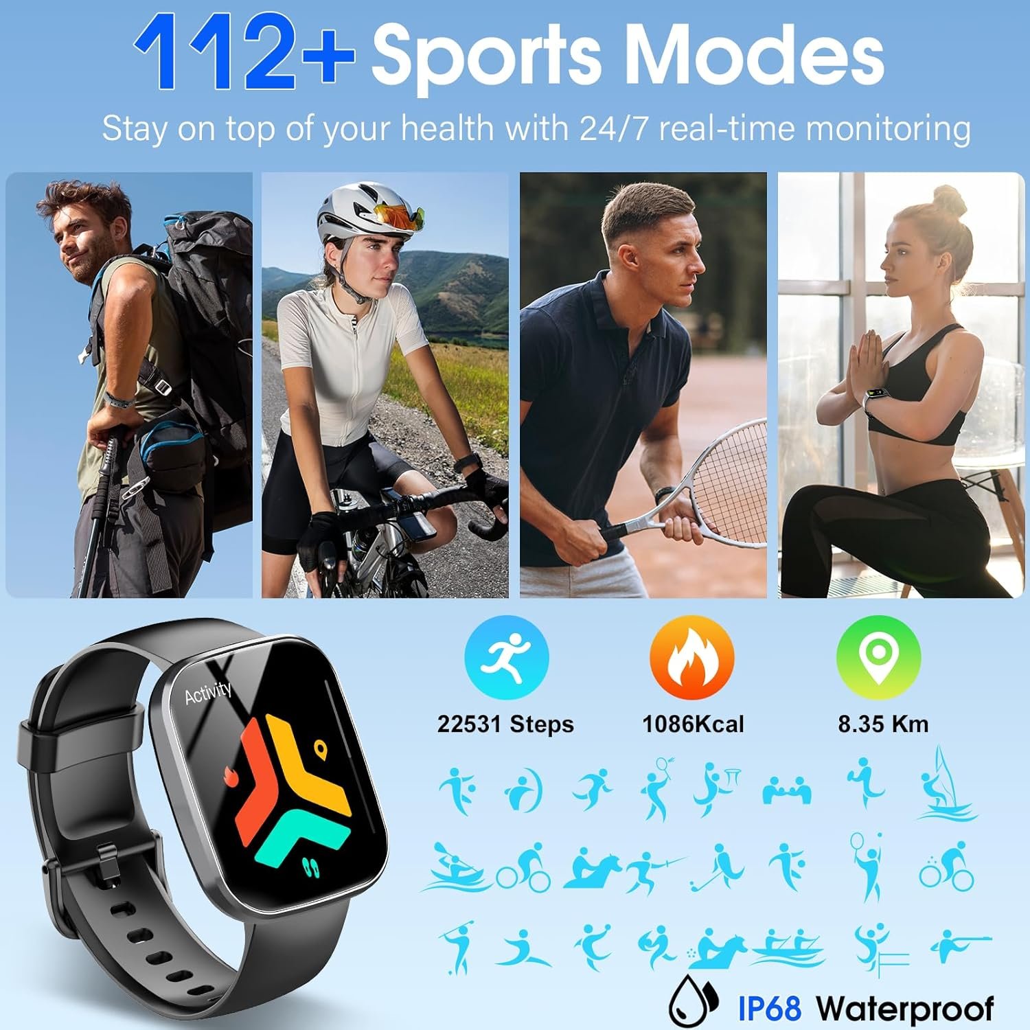 Smart Watch, 1.91" HD Screen Smartwatch for Men Women(Answer/Make Call), Fitness Watch with Heart Rate/Sleep Monitor/Steps Monitor, 110+ Sports Modes, IP68 Waterproof Activity Trackers for Android iOS - Image 5