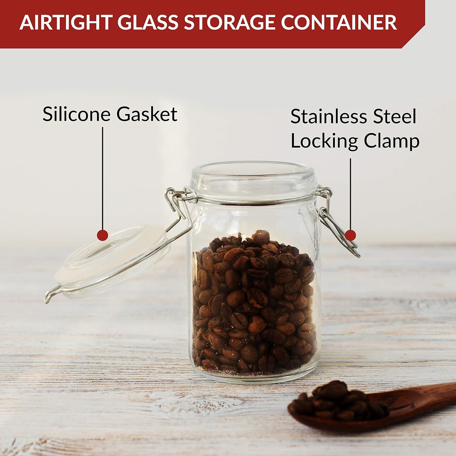 Set of 3 Glass Mason Jar with Lid (1 Liter) | Airtight Glass Storage Container for Food, Flour, Pasta, Coffee, Candy, Dog Treats, Snacks & More | Glass Organization Canisters | 34 Ounces - Image 7