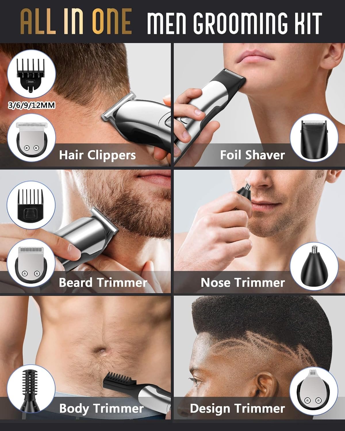 Ufree Beard Trimmer for Men, Waterproof Electric Razor for Nose, Body, Face and Mustache, Cordless Hair Clippers Shavers for Men Grooming Kit, Gifts for Men Husband Father - Image 3