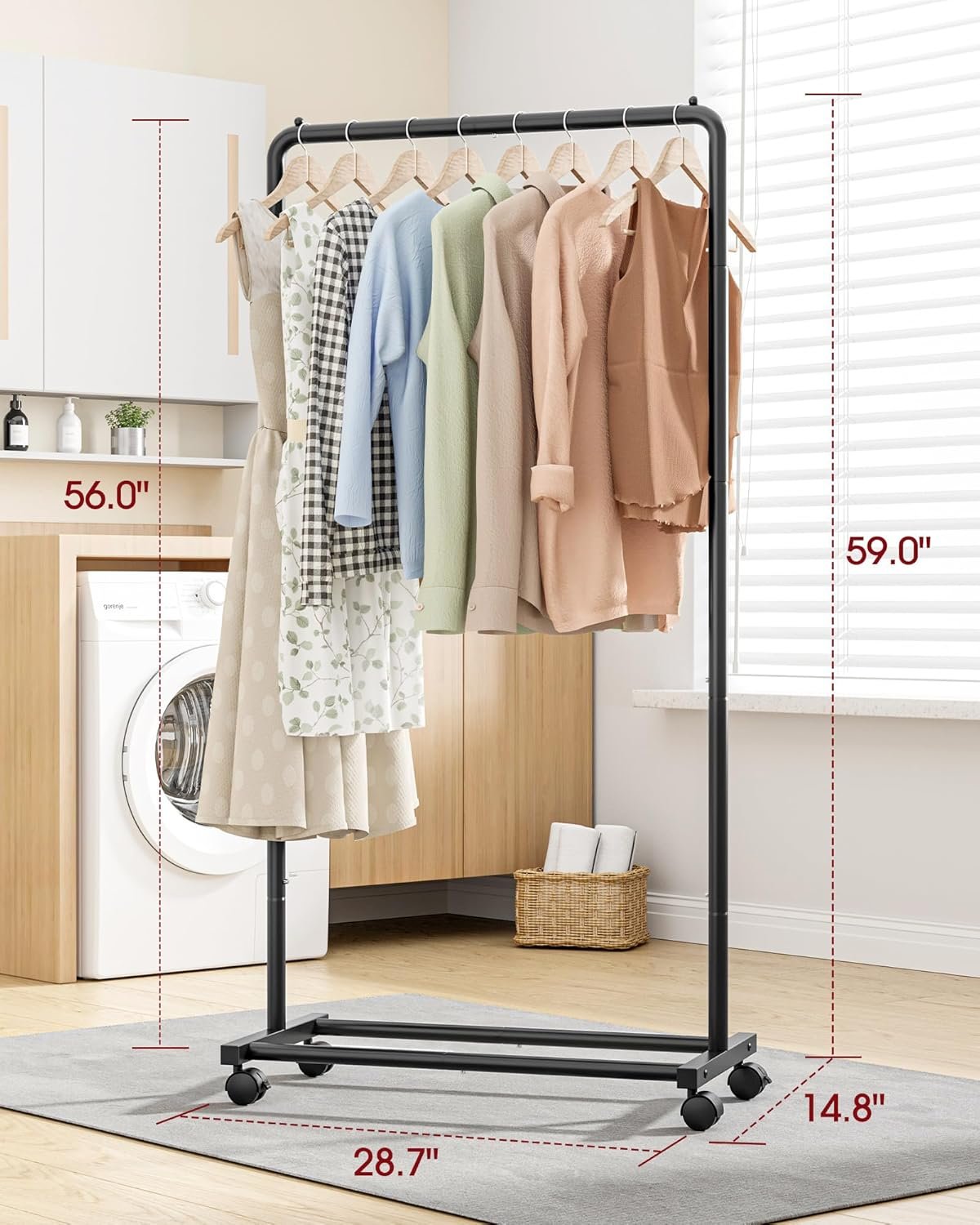 Clothes Rack - Clothing Rack with Wheels, Multi-Functional Clothing Racks for Hanging Clothes and Shoes, Large Capacity Garment Rack for Bedroom, Living Room and Office, Black, Medium - Image 3
