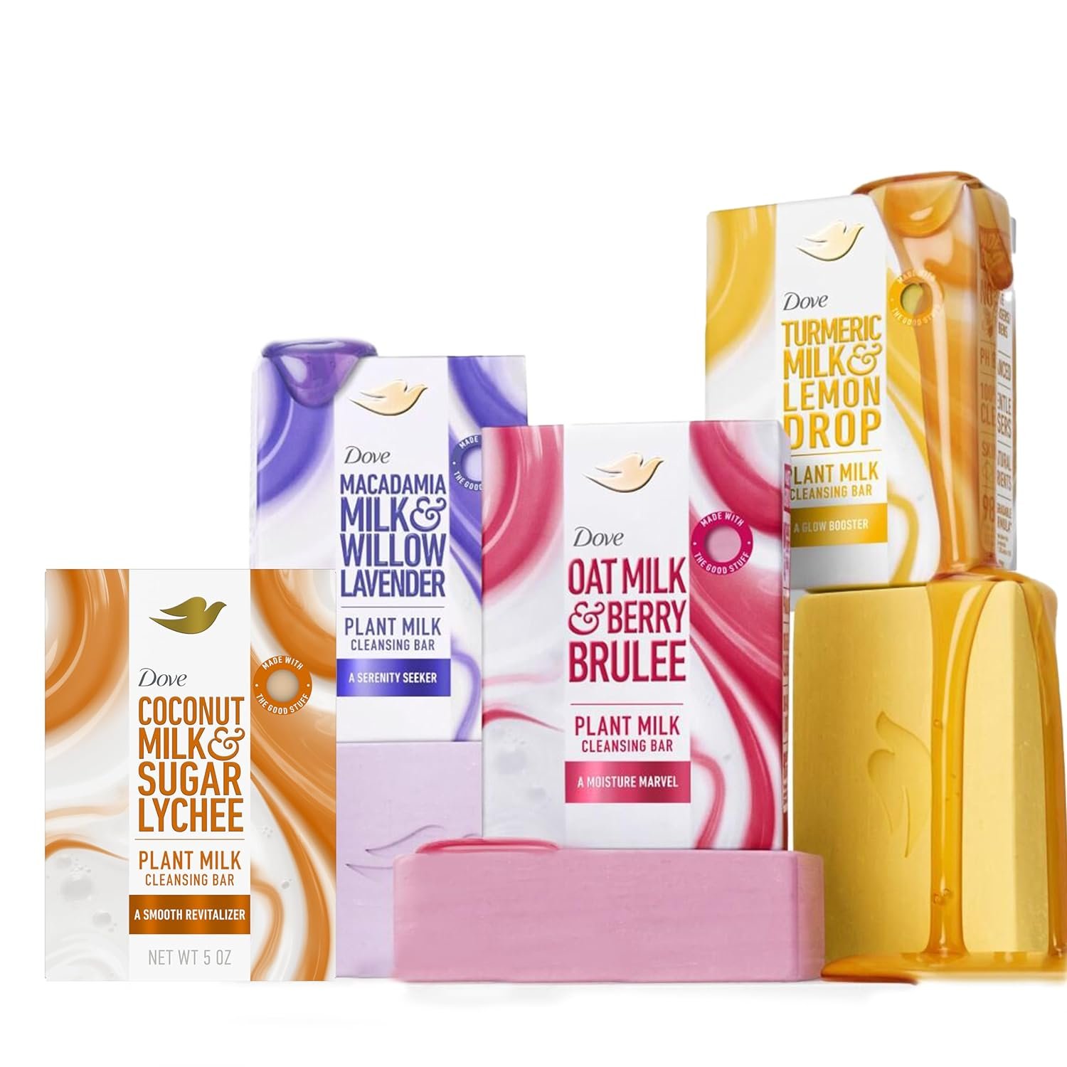 Dove Plant Milk Cleansing Bar Soap Variety Pack 4 for Moisturized Skin, with Gentle Cleansers, No Sulfate Cleansers or Parabens, 98% Biodegradable Formula, 5 oz - Image 2