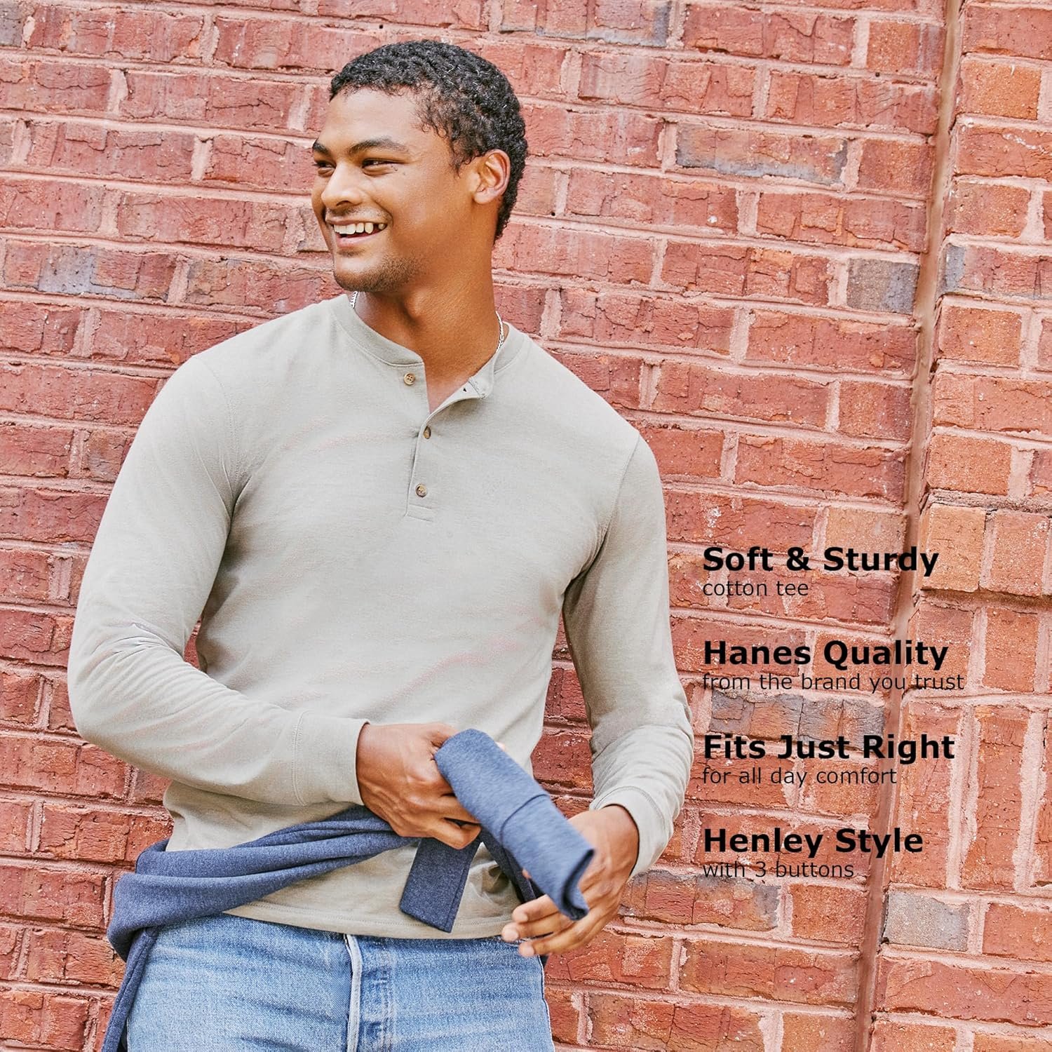 Hanes Men's T-Shirts, Men's BeefyT Henley Shirts, Men's Cotton Long Sleeve Shirts - Image 6