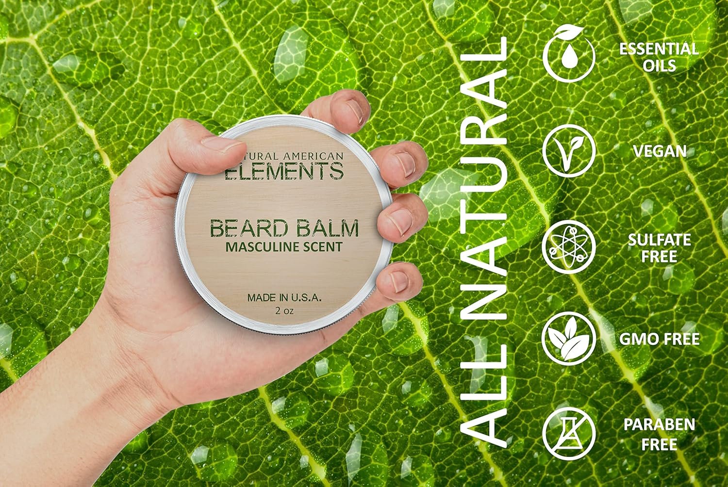 NATURAL AMERICAN ELEMENTS Beard Balm – 100% All Natural, Masculine Scent, Essential Oils with Organic Shea Butter – Moisturizes, Softens & Strengthens - Made in USA – Conditioning Beard Balm, 2 oz - Image 3