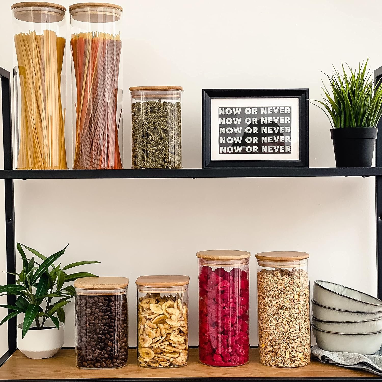 Kitchen Storage Jars 40oz - 4 Airtight Glass Pantry Storage Container with Bamboo Lid - 8 Seals - Food Glass Jars in Borosilicate Glass - Dishwasher Safe - Image 10