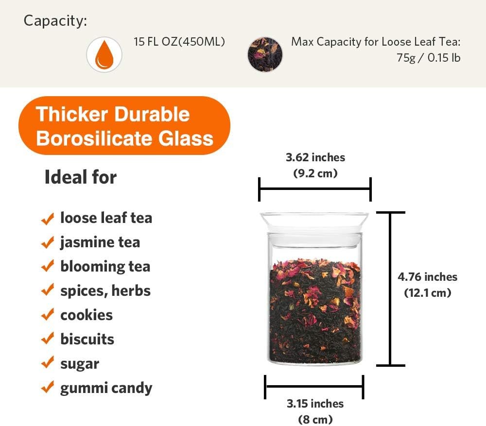 ZENS Airtight Glass Jar Container,15 Fluid Ounce Clear Glass Canister with Lid, Food Storage Jars for Kitchen Spice or Loose Tea,450ml - Image 5