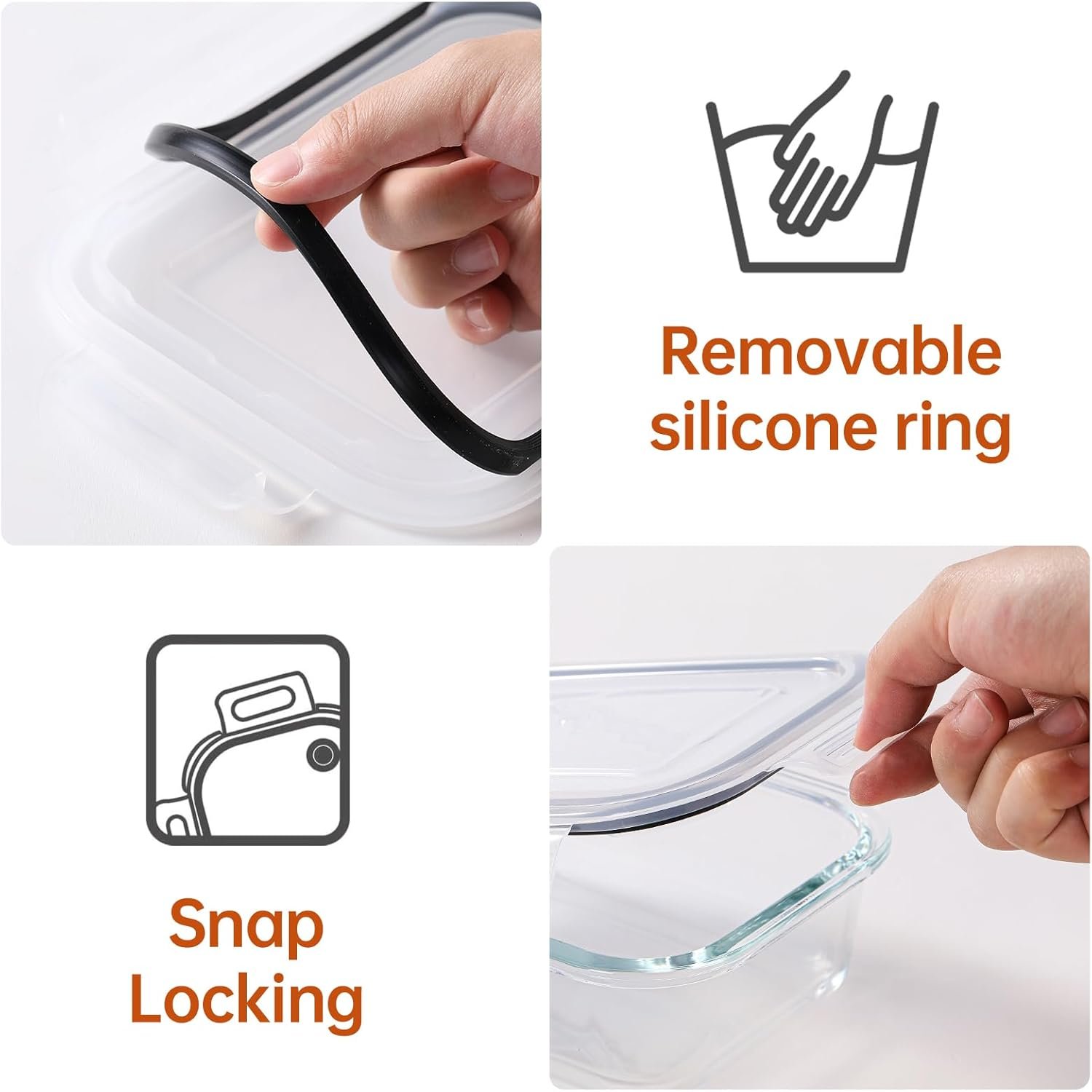 HOMBERKING 8 Pack Glass Food Storage Containers with Lids, Meal Prep Containers, Airtight Bento Boxes with Leak Proof Locking for Microwave, Oven, Freezer and Dishwasher, BPA Free, 5-35oz - Image 5