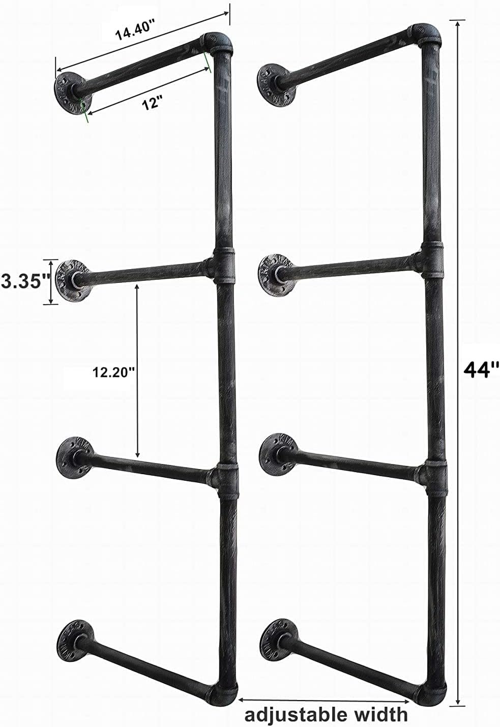 3 level Wall Mounted Iron Floating Pipe Shelves/Racks/Storage/Bookcases, DIY Open Bookshelves/Shelving for Kitchen/Office, Retro Black,(4-Tier Shelf Brackets,Not Include Planks) - Image 4