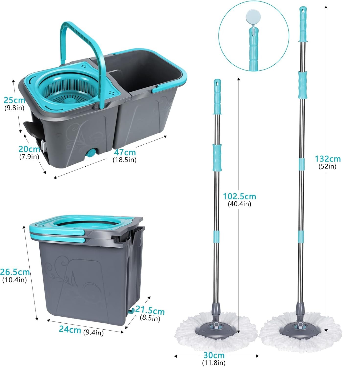 Mastertop Spin Mop and Bucket with Wringer Set, Stackable Microfiber Mop Bucket Floor Cleaning System, Wet & Dry Mops with 6 Replacement Refills for Hardwood, Laminate, Tile - Image 6