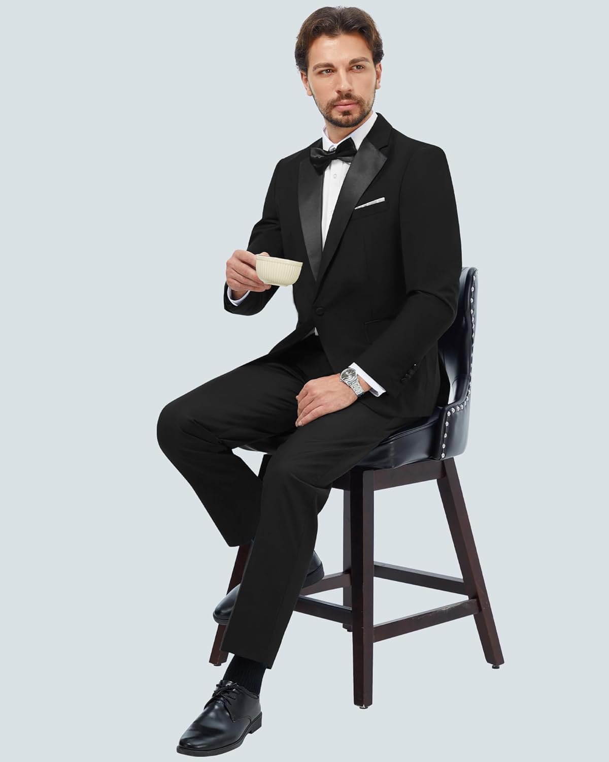 MAGE MALE Men's 2 Piece Suit One Button Slim Fit Formal Wedding Prom Tuxedo Suits Blazer Pants with Bow Tie Set - Image 9