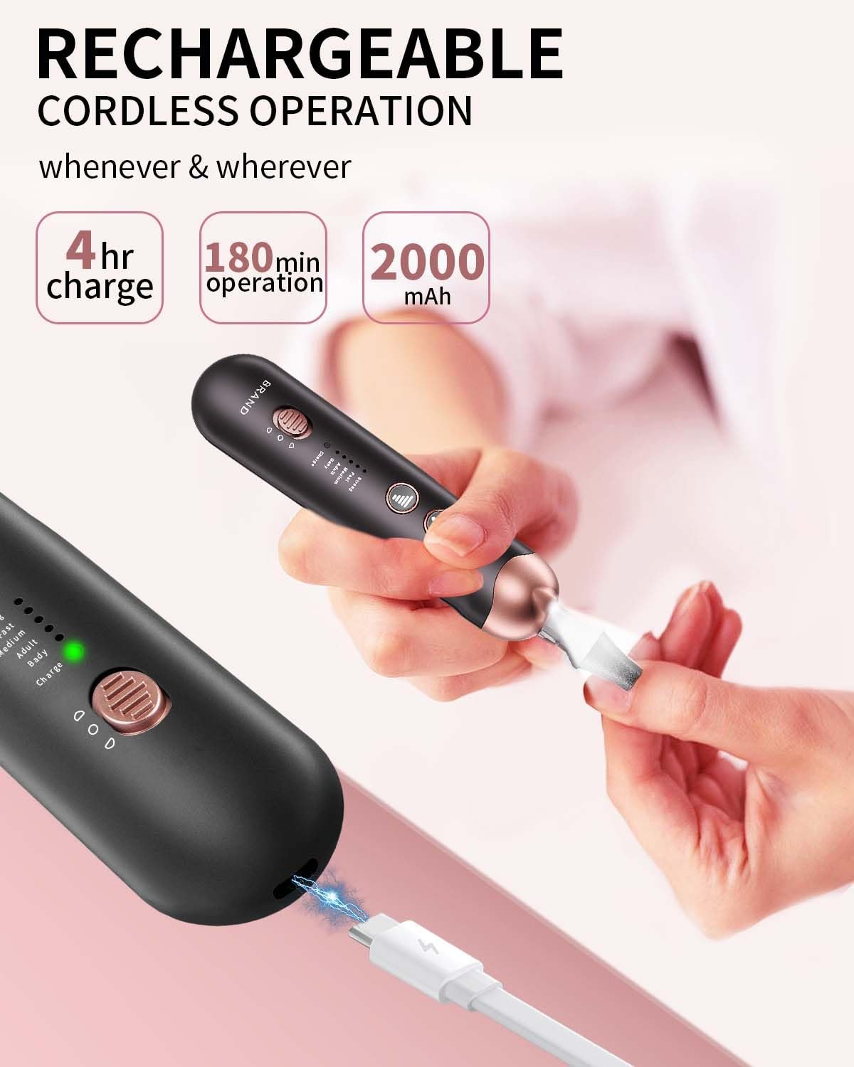 Professional Manicure Pedicure Kit, Cordless Electric Nail File Set, Rechargeable Pedicure Tools for feet, 5 Speeds Hand Foot Care Nail Drill for Thick Nail Toenail Cuticle Women Men Baby Pets - Image 4