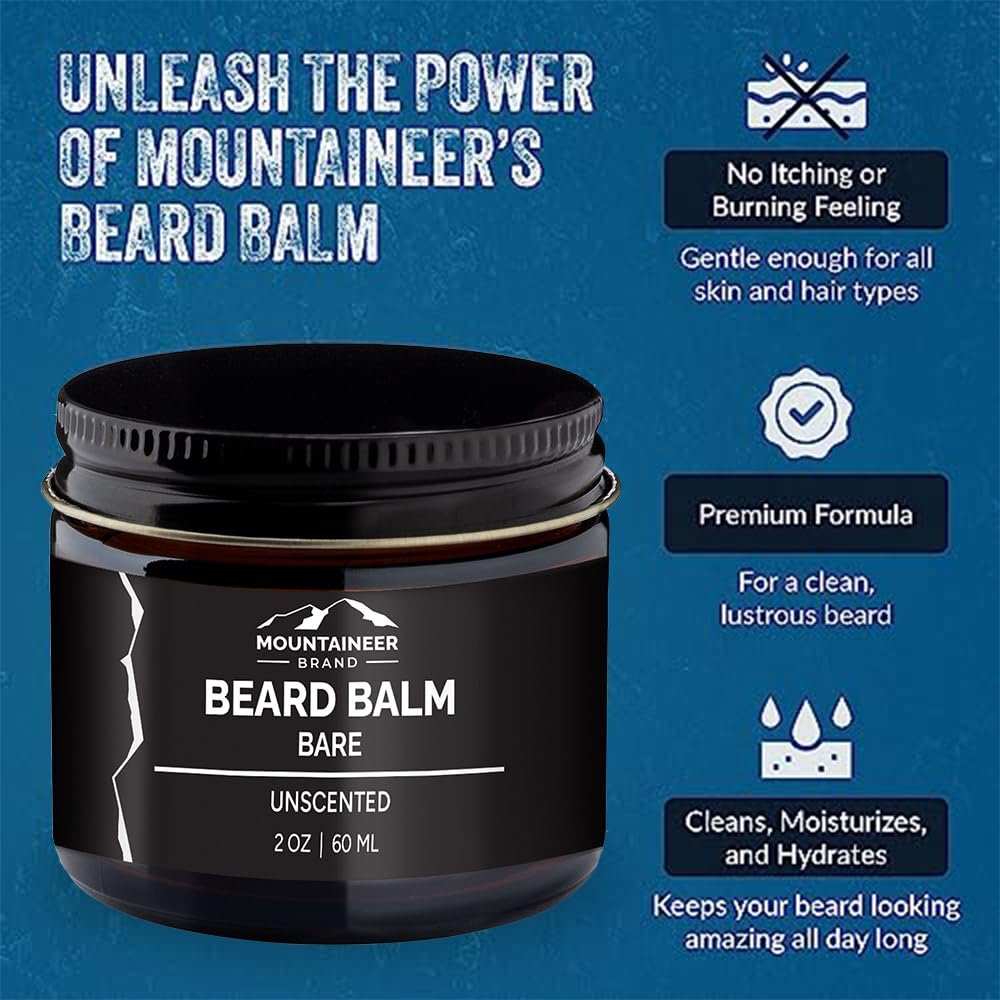 Mountaineer Brand Beard Balm for Men | All Natural Leave-In Conditioner to Moisturize Dry Itchy Skin | Beard Butter Hydrates, Softens and Tames Flyaway Hair | Adds Shine | Bare (Unscented) 2oz - Image 4