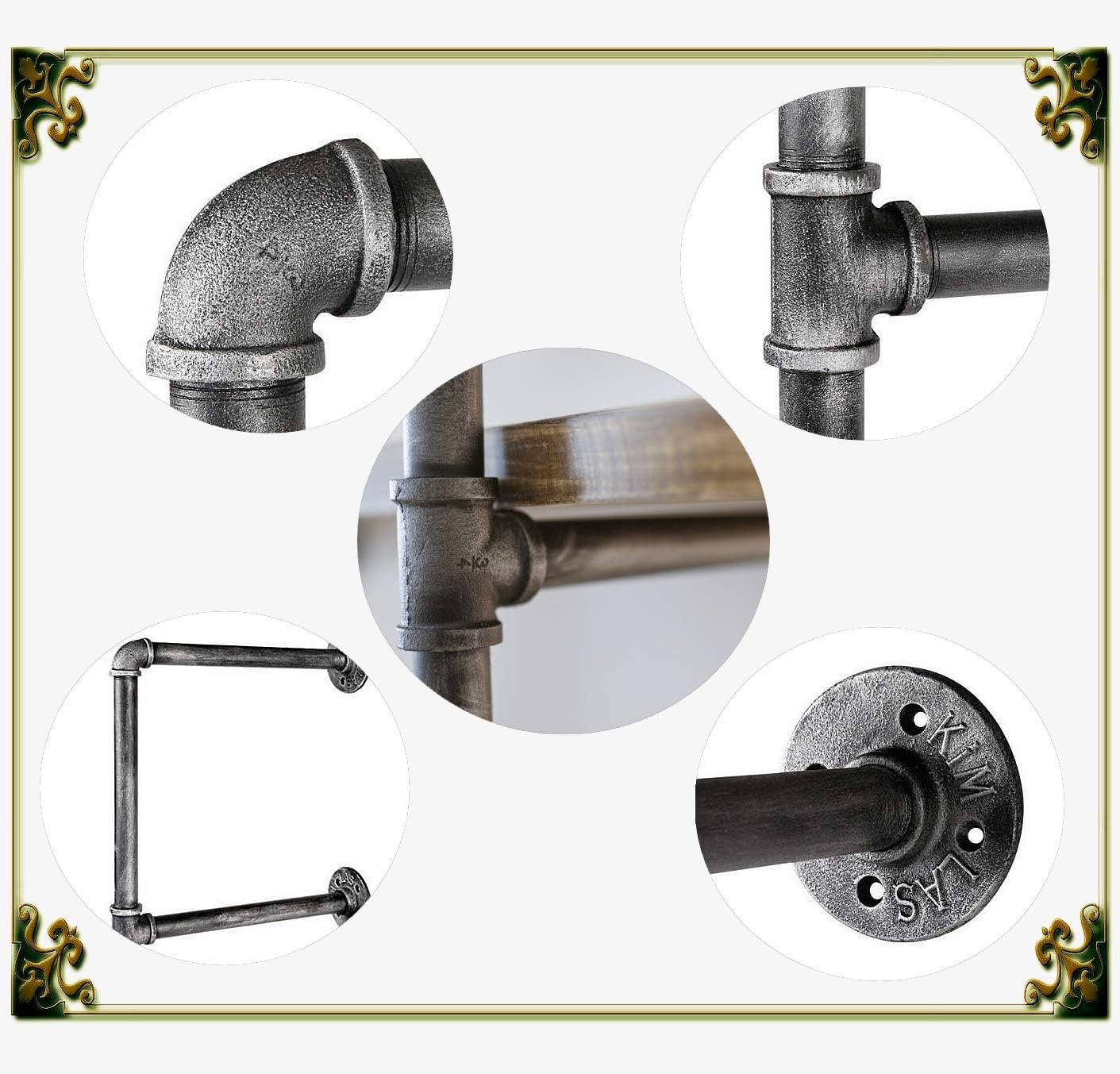 3 level Wall Mounted Iron Floating Pipe Shelves/Racks/Storage/Bookcases, DIY Open Bookshelves/Shelving for Kitchen/Office, Retro Black,(4-Tier Shelf Brackets,Not Include Planks) - Image 7