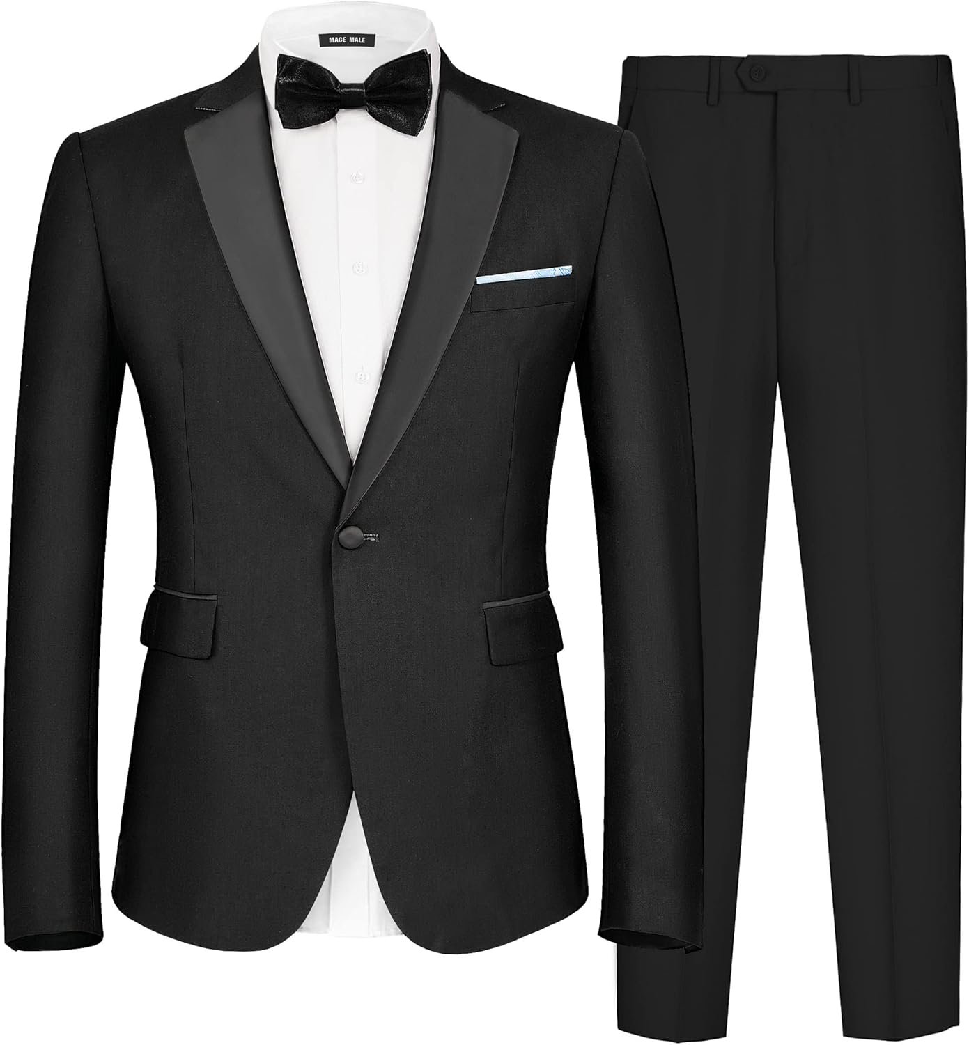 MAGE MALE Men's 2 Piece Suit One Button Slim Fit Formal Wedding Prom Tuxedo Suits Blazer Pants with Bow Tie Set - Image 2