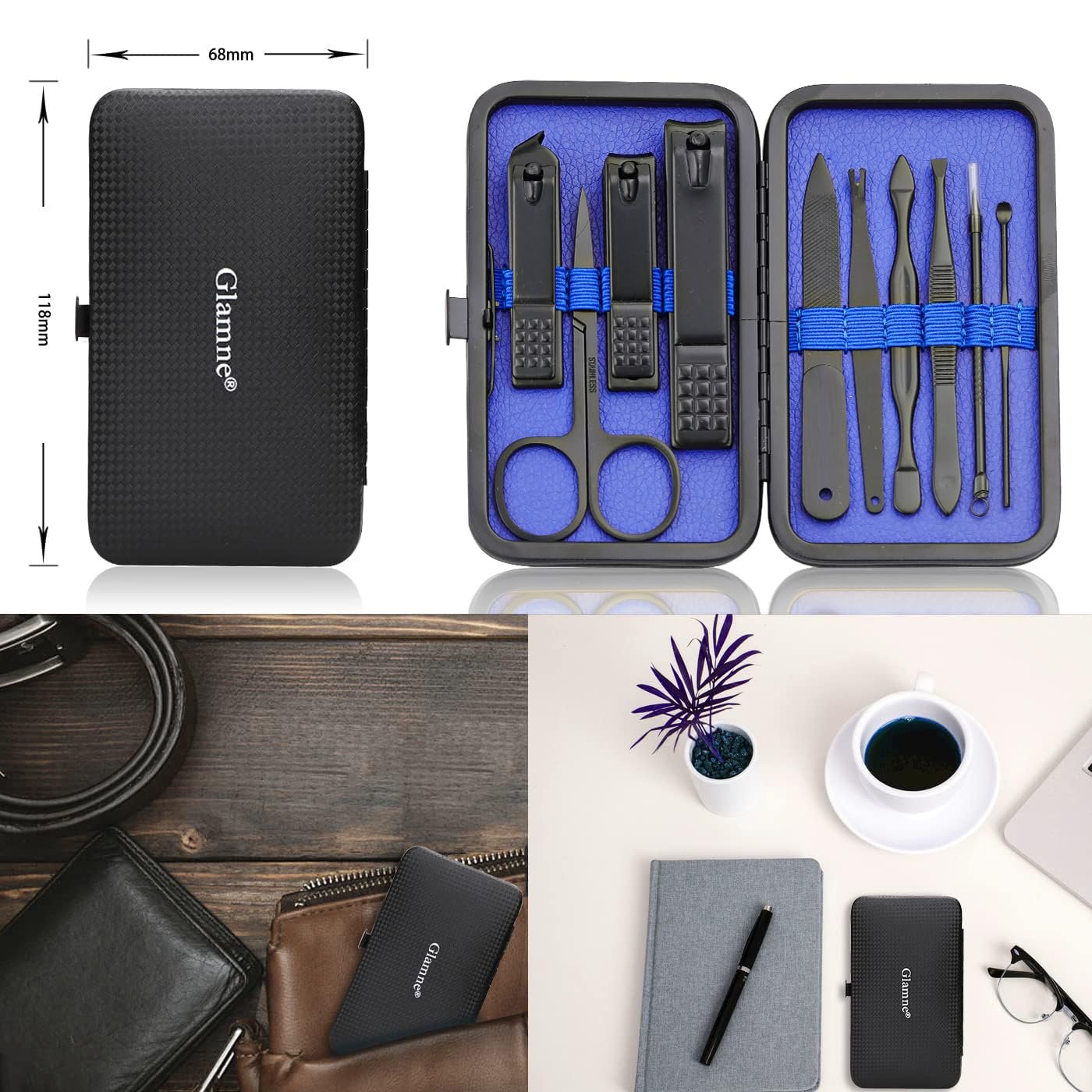 Manicure Set Nail Clippers Kit Professional Stainless Steel Nail Care Tools with Leather Travel Case 10 in 1 Blue - Image 7