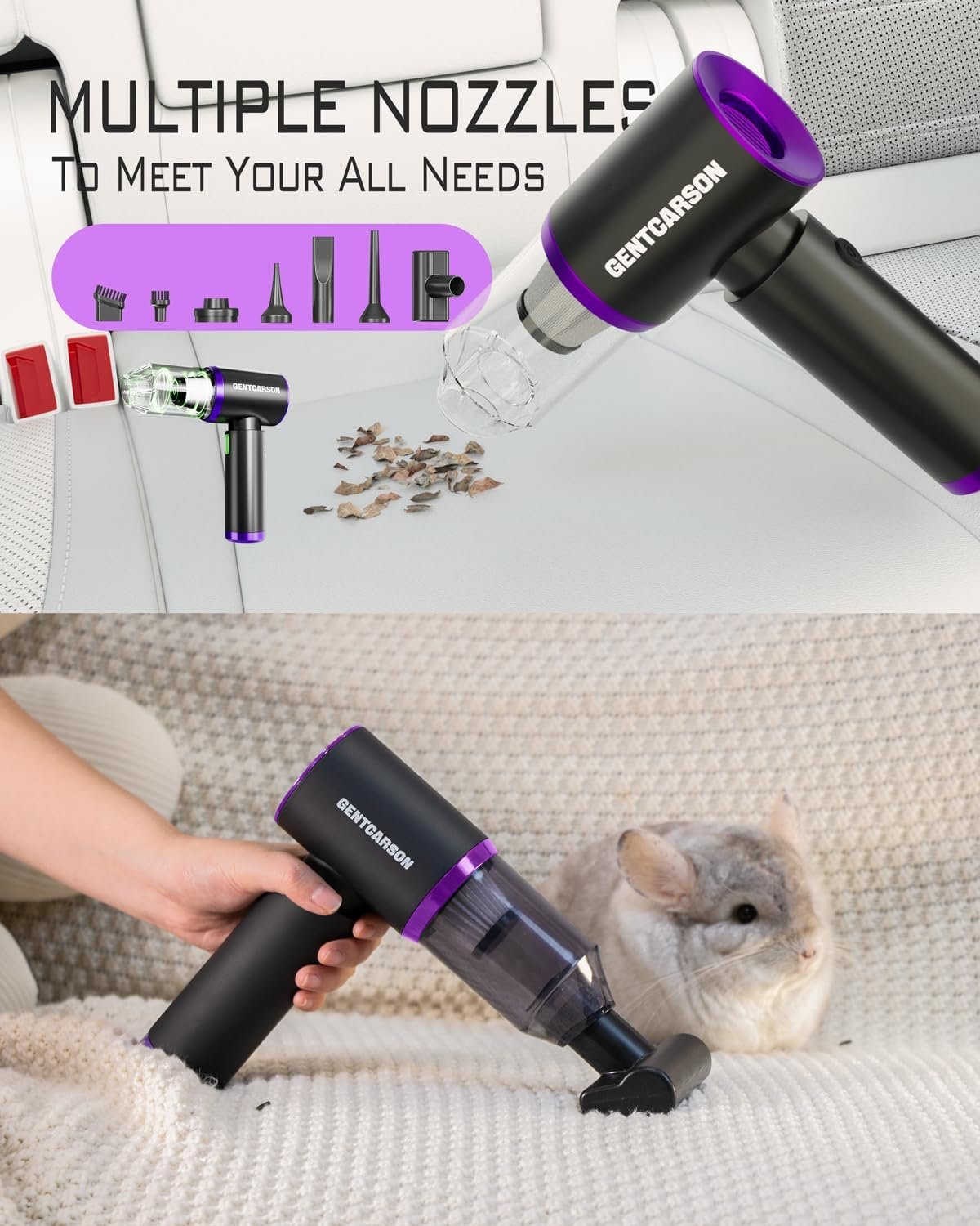 Handheld Vacuum Cordless, 15000Pa Car Vacuum Cleaner, 4 in 1 Portable Mini Hand Vacuum with Dust Lamp Brushless Motor Wireless Vacuum Compressed Air Duster Vacuum Blower for Home Car Office - Image 5